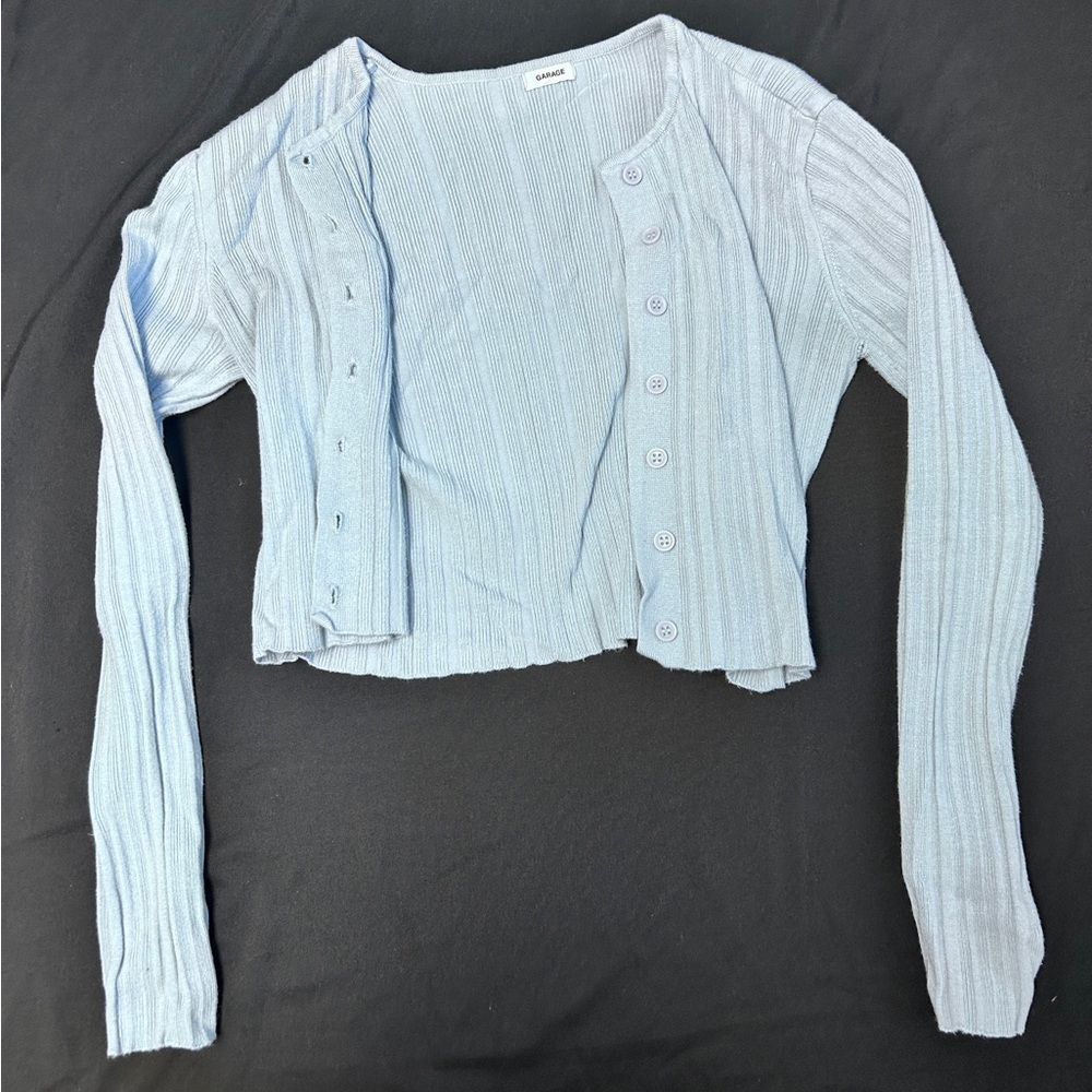 SOLD Blue Long-Sleeve Ribbed Cardigan